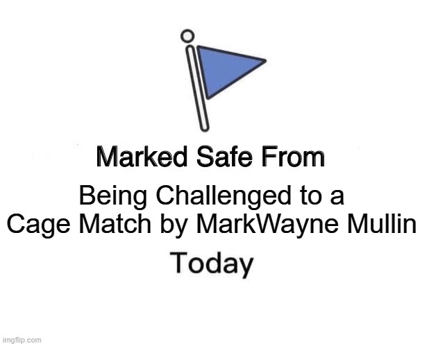 Marked Safe From Meme | Being Challenged to a Cage Match by MarkWayne Mullin | image tagged in memes,marked safe from | made w/ Imgflip meme maker