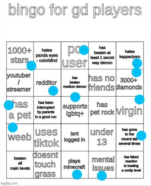 i was close to a bingo this is the biggestbirb's template btw called gd bingo | image tagged in gd bingo | made w/ Imgflip meme maker