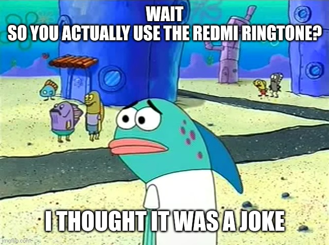 that's just sad asf | WAIT
SO YOU ACTUALLY USE THE REDMI RINGTONE? I THOUGHT IT WAS A JOKE | image tagged in spongebob i thought it was a joke | made w/ Imgflip meme maker