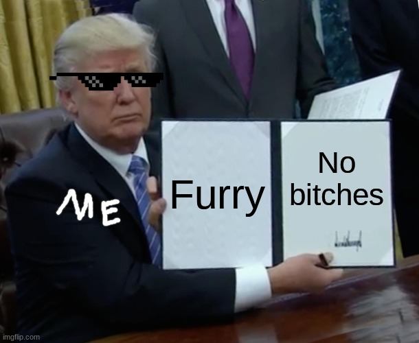 Trump Bill Signing | Furry; No bitches | image tagged in memes,trump bill signing | made w/ Imgflip meme maker