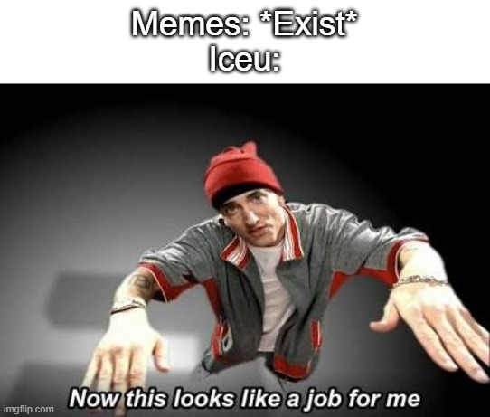 Lmao | Memes: *Exist*
Iceu: | image tagged in now this looks like a job for me,memes,funny,true,lol | made w/ Imgflip meme maker