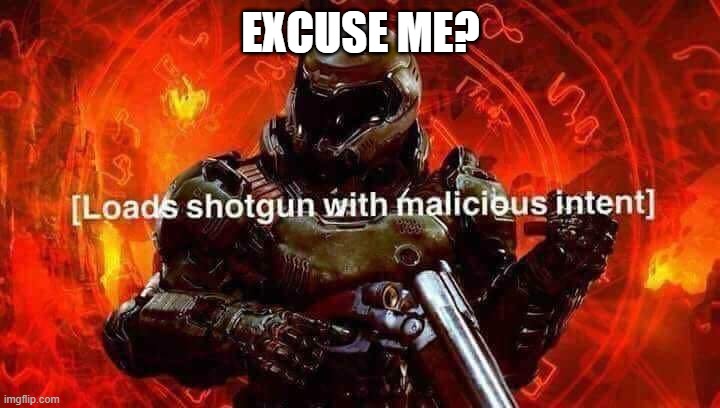 Loads shotgun with malicious intent | EXCUSE ME? | image tagged in loads shotgun with malicious intent | made w/ Imgflip meme maker