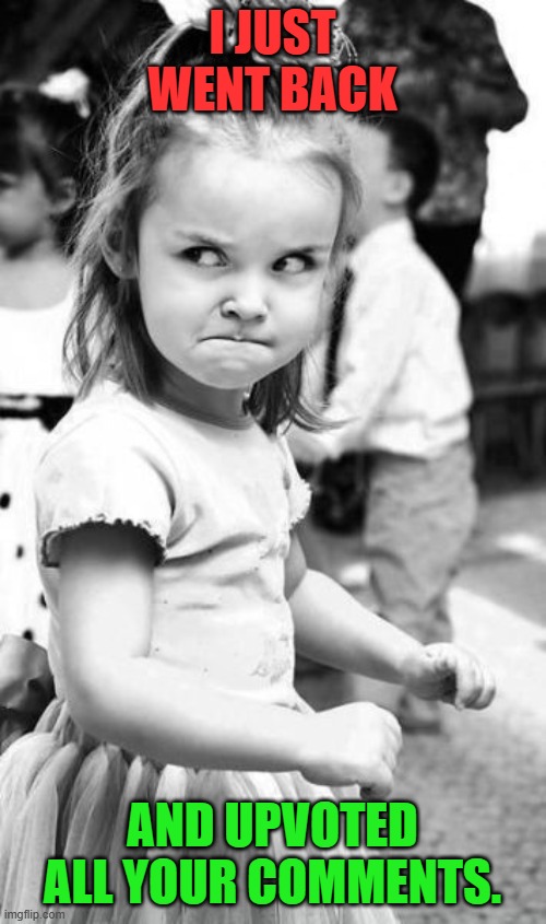 Angry Toddler Meme | I JUST WENT BACK AND UPVOTED ALL YOUR COMMENTS. | image tagged in memes,angry toddler | made w/ Imgflip meme maker