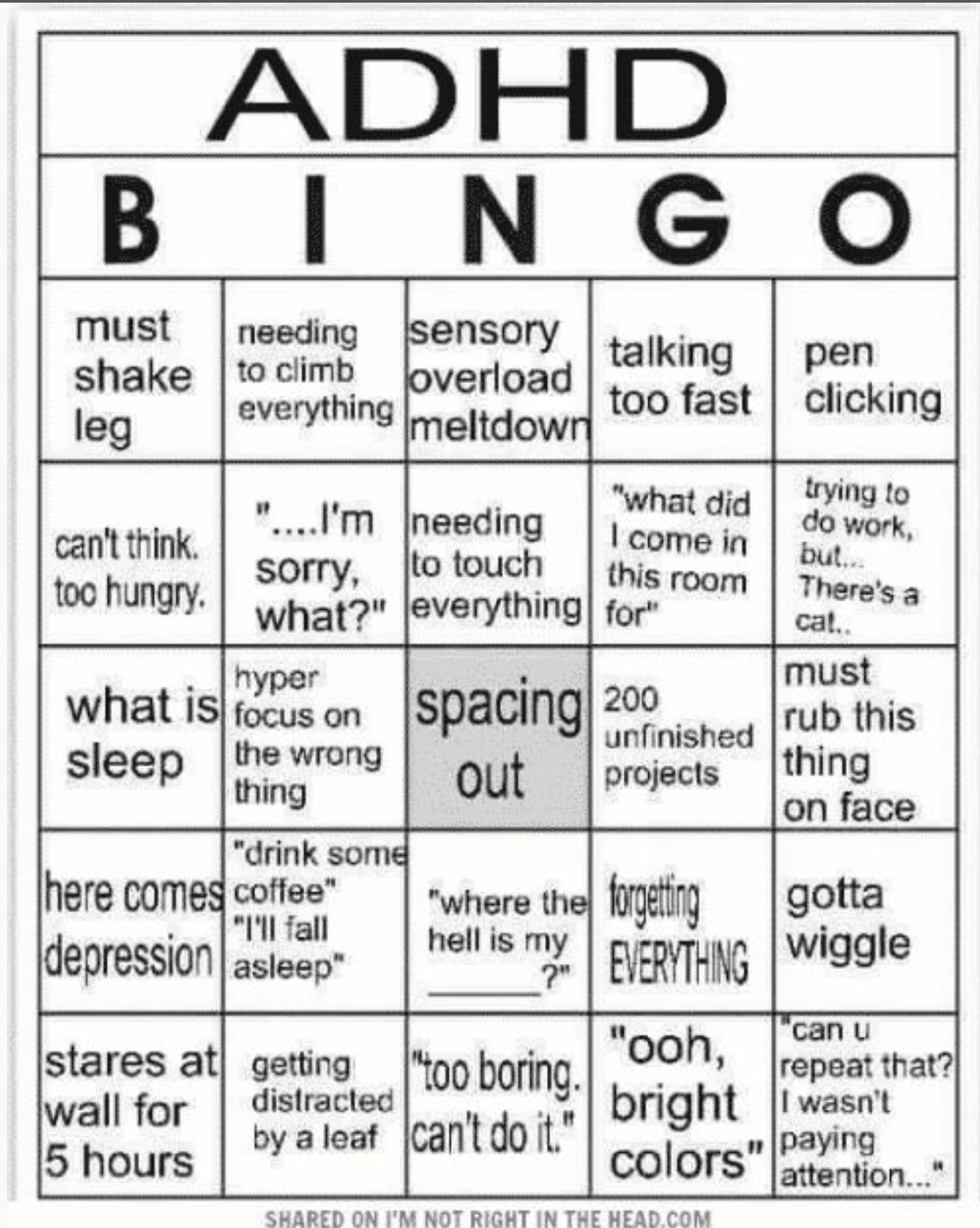 ADHD bingo Blank Meme Template
