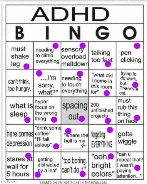 I drank a whole monster energy one time and actually fell tf asleep | image tagged in adhd bingo | made w/ Imgflip meme maker