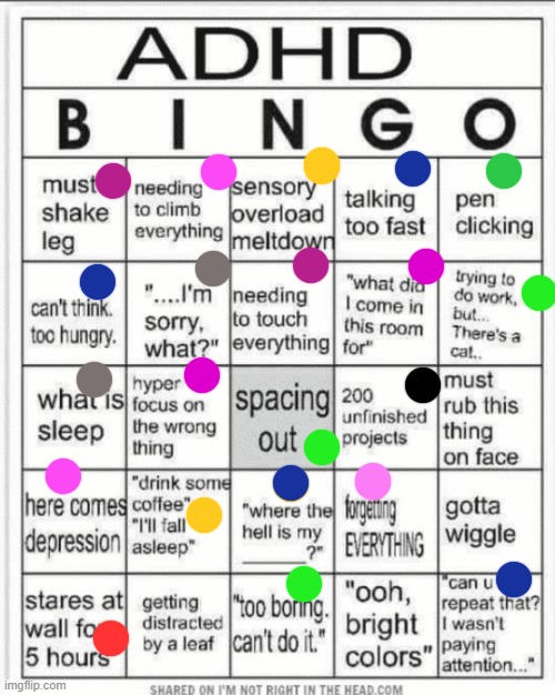 ADHD bingo | image tagged in adhd bingo | made w/ Imgflip meme maker