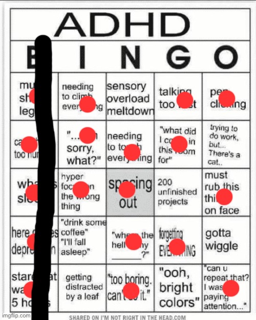 I actually have adhd (diagnosed) | image tagged in adhd bingo | made w/ Imgflip meme maker