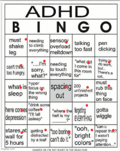 ADHD bingo | image tagged in adhd bingo | made w/ Imgflip meme maker