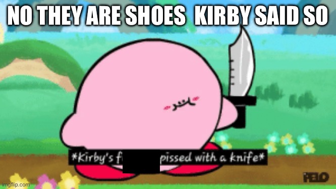 Kirby's f**king pissed with a knife | NO THEY ARE SHOES  KIRBY SAID SO | image tagged in kirby's f king pissed with a knife | made w/ Imgflip meme maker