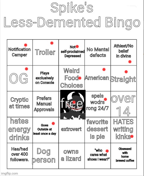 Spike Less-Demented Bingo | image tagged in spike less-demented bingo | made w/ Imgflip meme maker