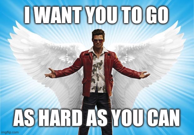 What would Tyler do | I WANT YOU TO GO; AS HARD AS YOU CAN | image tagged in badass angel | made w/ Imgflip meme maker