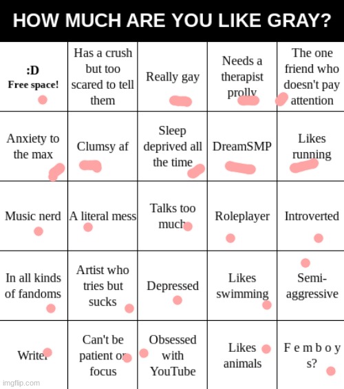 guys i lost my own bingo lol | image tagged in gray's bingo | made w/ Imgflip meme maker