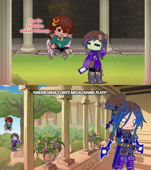 Underlunar!Chara can do a little trolling as a treat | Play the forbidden melody Schnoop. *UNDERLUNAR/CORX'S MEGALOVANIA PLAYS* | image tagged in gacha,ocs | made w/ Imgflip meme maker