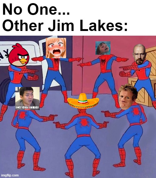 Trollhunters Meme | No One...
Other Jim Lakes: | image tagged in spiderman multiple,dreamworks,trollhunters,funny memes | made w/ Imgflip meme maker