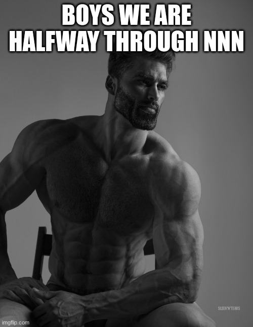 Who's surviving | BOYS WE ARE HALFWAY THROUGH NNN | image tagged in giga chad,nnn,november,boys | made w/ Imgflip meme maker