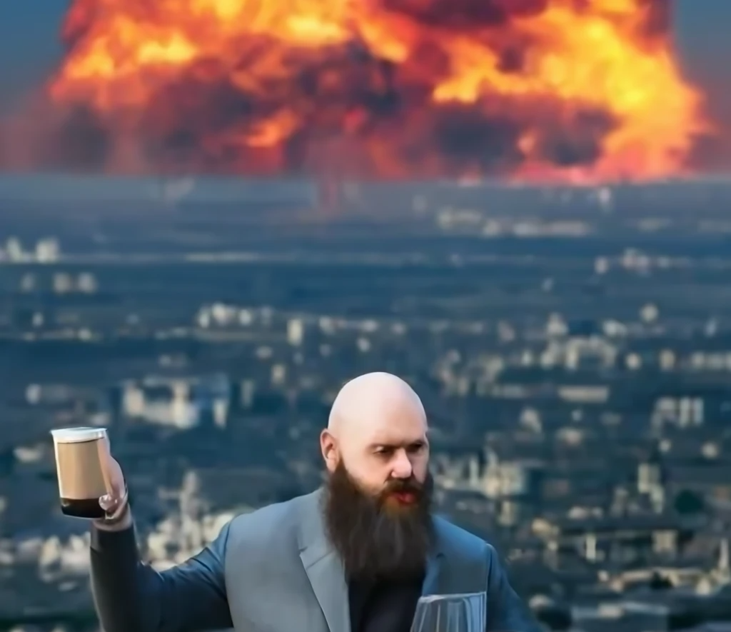 High Quality Man sitting while a explosion is going off Blank Meme Template