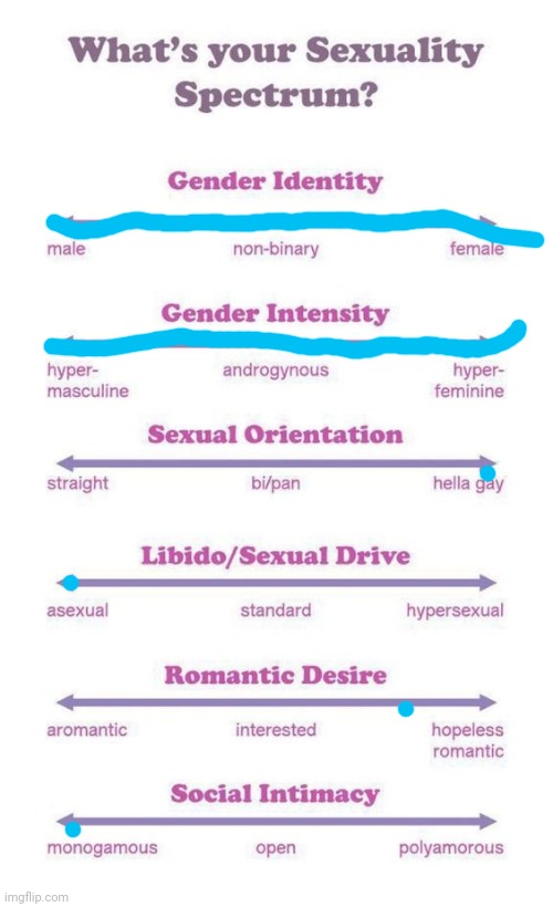 I'm genderfluid and therefore the first two depend on whatever | image tagged in what's your sexuality spectrum | made w/ Imgflip meme maker