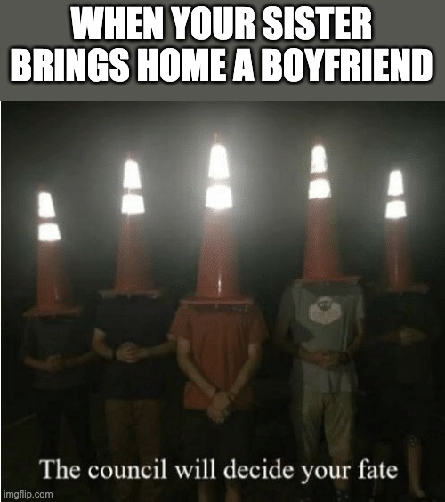 The council will decide your fate | WHEN YOUR SISTER BRINGS HOME A BOYFRIEND | image tagged in the council will decide your fate | made w/ Imgflip meme maker