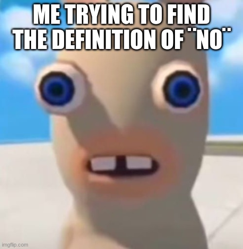 Idiot Rabbid | ME TRYING TO FIND THE DEFINITION OF ¨NO¨ | image tagged in idiot rabbid | made w/ Imgflip meme maker