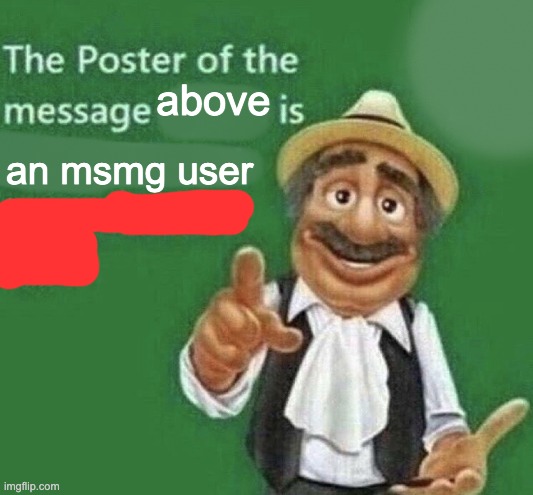 The Poster Of The Message Blank | above; an msmg user | image tagged in the poster of the message blank | made w/ Imgflip meme maker