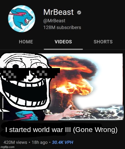 MrBeast thumbnail template | I started world war III (Gone Wrong) | image tagged in mrbeast thumbnail template | made w/ Imgflip meme maker