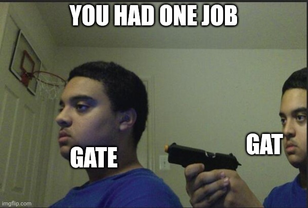 Trust Nobody, Not Even Yourself | YOU HAD ONE JOB GATE GAT | image tagged in trust nobody not even yourself | made w/ Imgflip meme maker