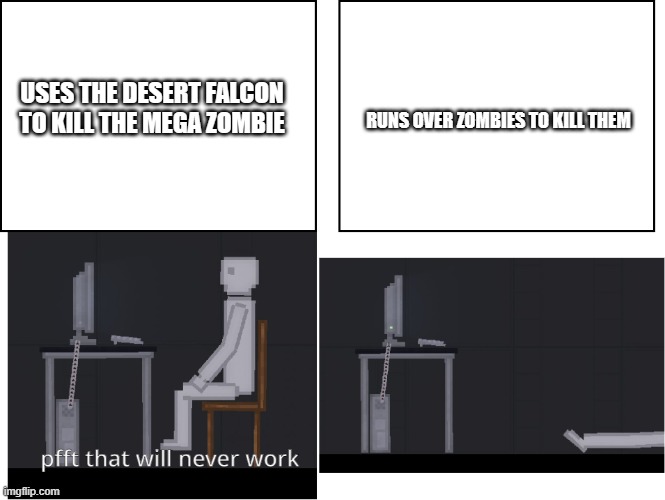 unturned player | USES THE DESERT FALCON TO KILL THE MEGA ZOMBIE; RUNS OVER ZOMBIES TO KILL THEM | image tagged in seizure guy,unturned | made w/ Imgflip meme maker