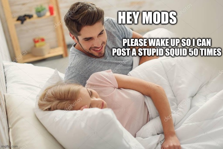 Blblblbllblblbl | HEY MODS; PLEASE WAKE UP SO I CAN POST A STUPID SQUID 50 TIMES | image tagged in honey wake up | made w/ Imgflip meme maker