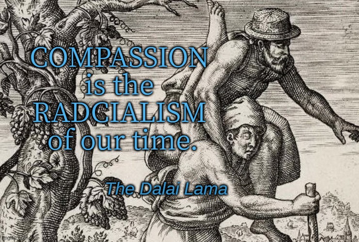 compassion matters | COMPASSION
 is the 
RADCIALISM
 of our time. The Dalai Lama | image tagged in compassion,kindness,empathy,faith in humanity,life is good but it can be better | made w/ Imgflip meme maker