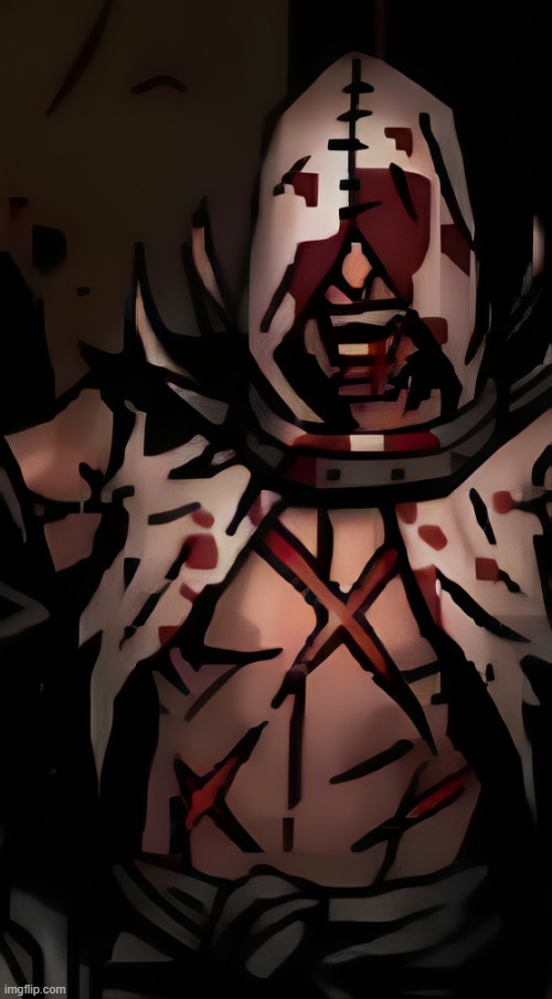 he's smiling bloodily | image tagged in smiling flagellant,darkest dungeon | made w/ Imgflip meme maker