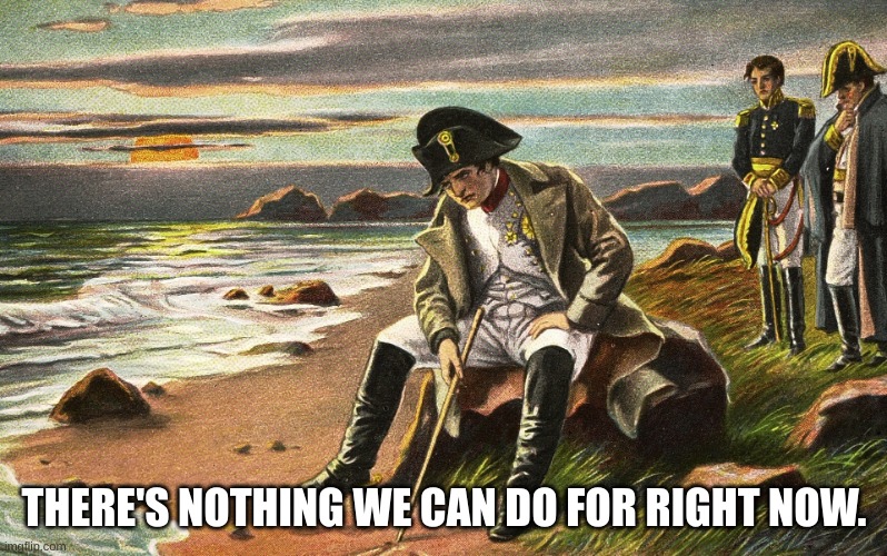Napoleon | THERE'S NOTHING WE CAN DO FOR RIGHT NOW. | image tagged in napoleon | made w/ Imgflip meme maker