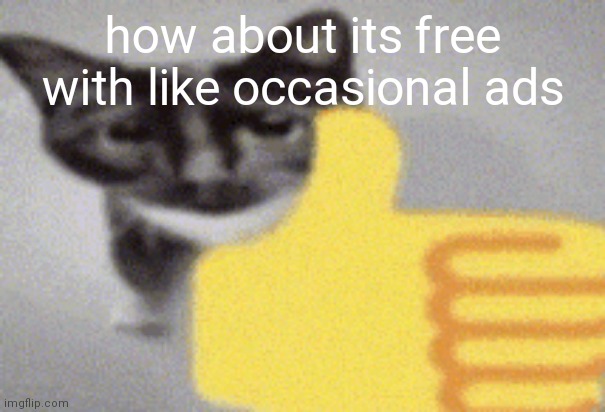 thumbs up cat | how about its free with like occasional ads | image tagged in thumbs up cat | made w/ Imgflip meme maker