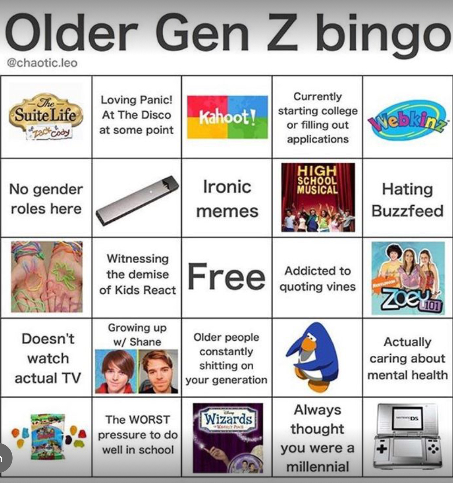 High Quality Older gen Z bingo Blank Meme Template