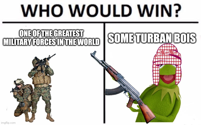 Middle East | ONE OF THE GREATEST MILITARY FORCES IN THE WORLD; SOME TURBAN BOIS | image tagged in memes,who would win | made w/ Imgflip meme maker