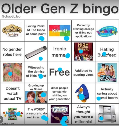 Older gen Z bingo | image tagged in older gen z bingo | made w/ Imgflip meme maker