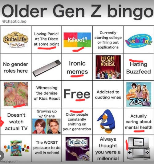 Older gen Z bingo | image tagged in older gen z bingo | made w/ Imgflip meme maker