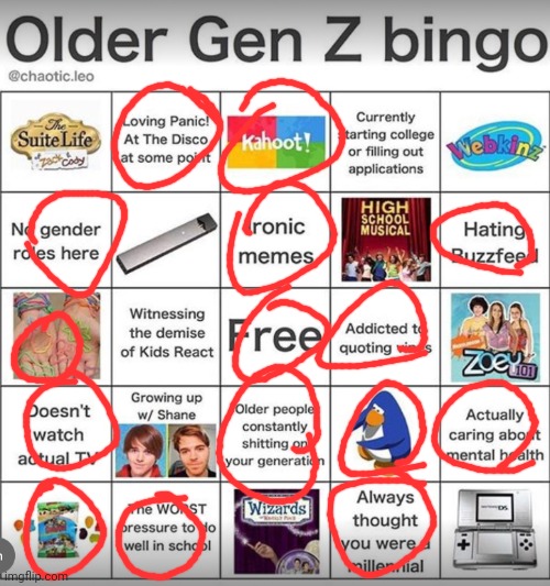 Older gen Z bingo | image tagged in older gen z bingo | made w/ Imgflip meme maker