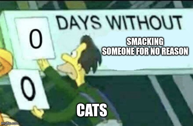 yes | SMACKING SOMEONE FOR NO REASON; CATS | image tagged in 0 days without lenny simpsons | made w/ Imgflip meme maker