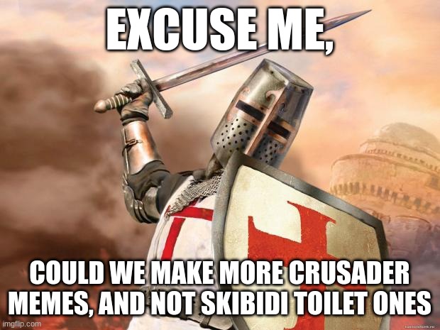 There is a shortage of crusader memes | EXCUSE ME, COULD WE MAKE MORE CRUSADER MEMES, AND NOT SKIBIDI TOILET ONES | image tagged in crusader | made w/ Imgflip meme maker