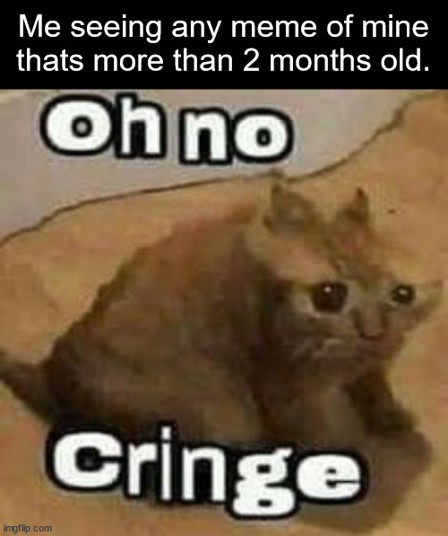 *sets fire to my old memes* | Me seeing any meme of mine thats more than 2 months old. | image tagged in oh no cringe,cringe,relatable | made w/ Imgflip meme maker