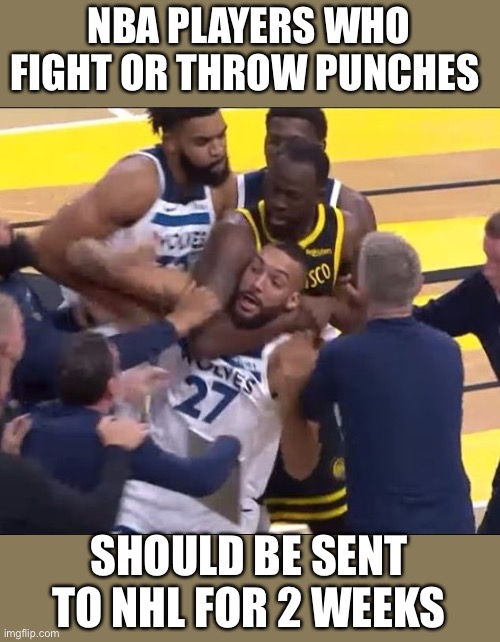 If you want to fight, lace up some skates | NBA PLAYERS WHO FIGHT OR THROW PUNCHES; SHOULD BE SENT TO NHL FOR 2 WEEKS | image tagged in nba,fighting,nhl | made w/ Imgflip meme maker