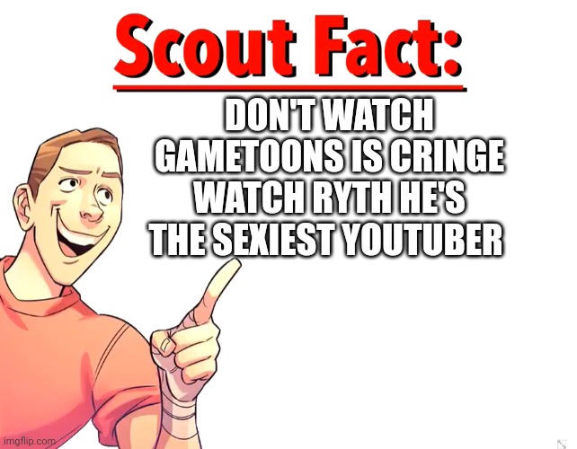 Scout Fact | DON'T WATCH GAMETOONS IS CRINGE WATCH RYTH HE'S THE SEXIEST YOUTUBER | image tagged in scout fact | made w/ Imgflip meme maker