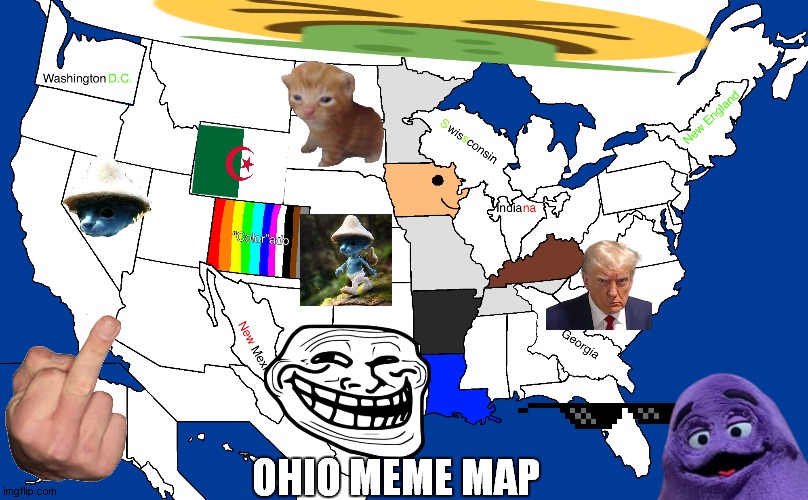 ohio meme map | OHIO MEME MAP | image tagged in ohio usa | made w/ Imgflip meme maker