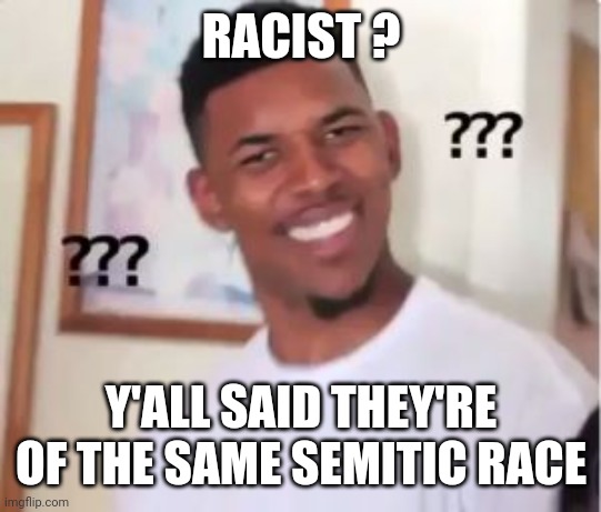 Nick Young | RACIST ? Y'ALL SAID THEY'RE OF THE SAME SEMITIC RACE | image tagged in nick young | made w/ Imgflip meme maker