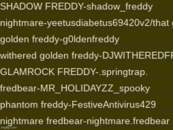 SO FAR MEMEBERS OF FNAFREDDYGANG | image tagged in lol,memes,memelol,from,memesl | made w/ Imgflip meme maker