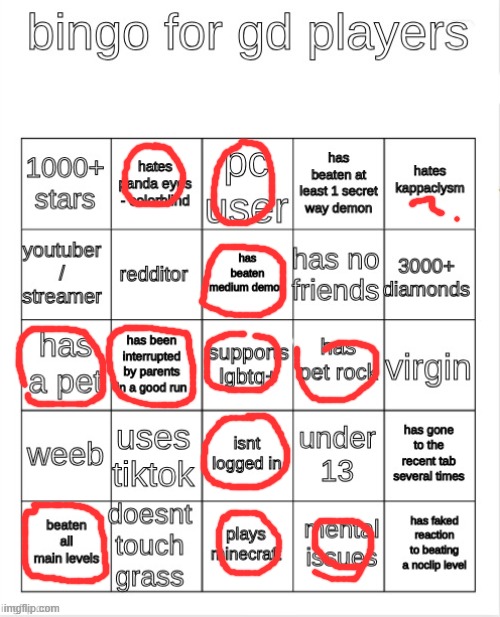 gd bingo | image tagged in gd bingo | made w/ Imgflip meme maker