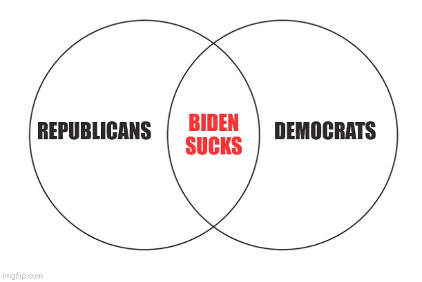 venn diagram | REPUBLICANS BIDEN SUCKS DEMOCRATS | image tagged in venn diagram | made w/ Imgflip meme maker