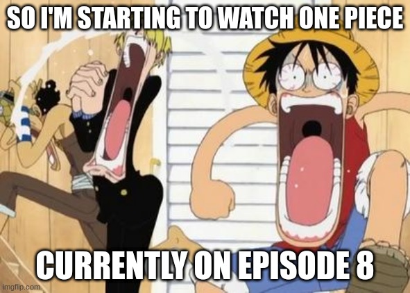 one piece | SO I'M STARTING TO WATCH ONE PIECE; CURRENTLY ON EPISODE 8 | image tagged in one piece | made w/ Imgflip meme maker