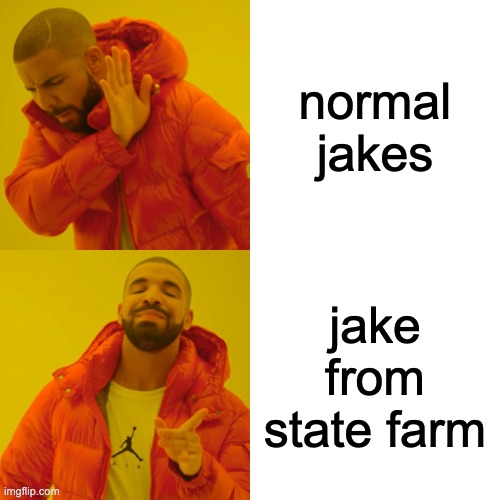 Drake Hotline Bling Meme | normal jakes; jake from state farm | image tagged in memes,drake hotline bling | made w/ Imgflip meme maker