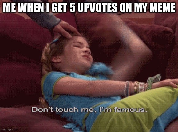 True tho | ME WHEN I GET 5 UPVOTES ON MY MEME | image tagged in don't touch me i'm famous | made w/ Imgflip meme maker